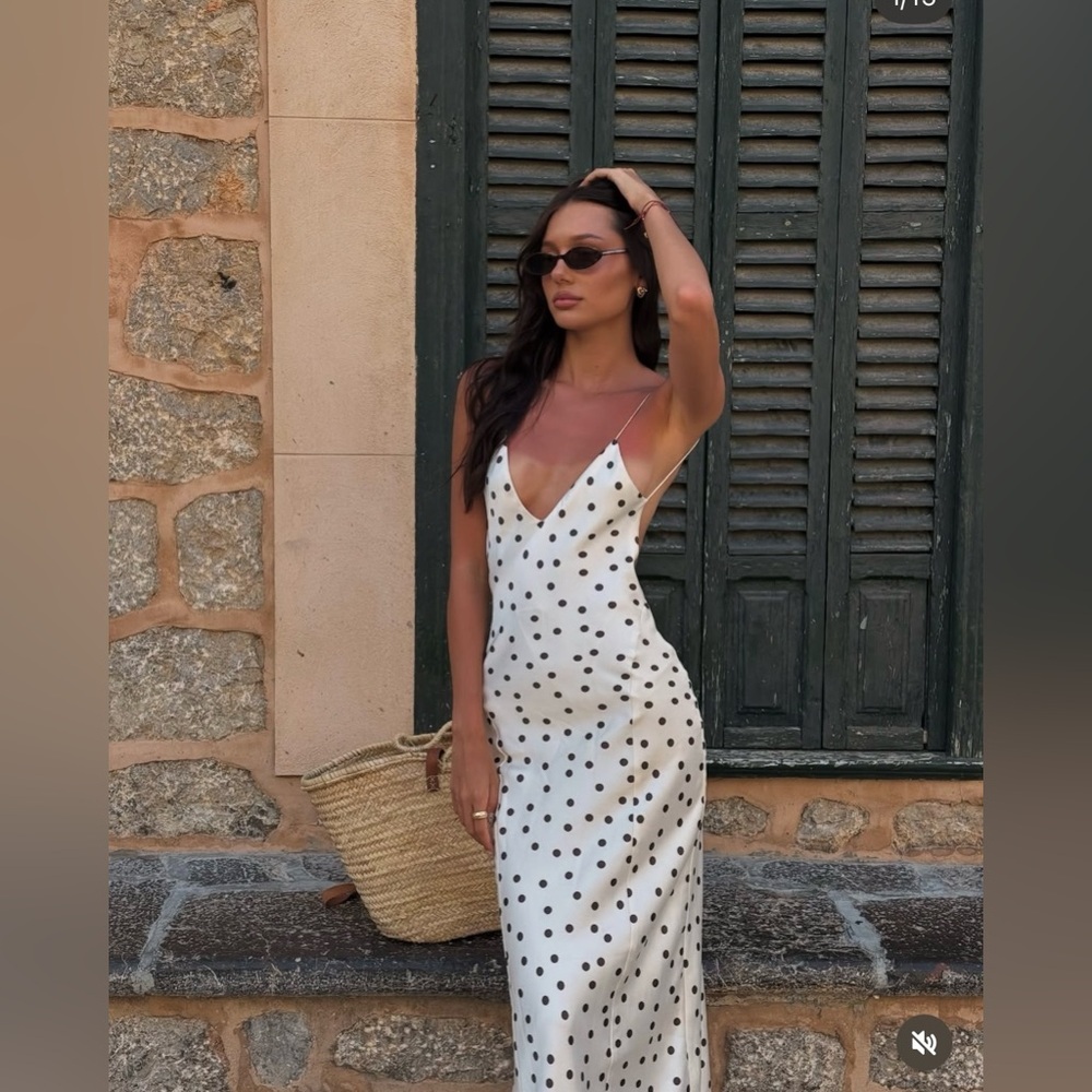 Zara Elegant Polka Dot satin effect Slip maxi Dress